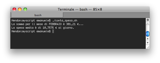 Script bash per il calcolo della spesa mensile