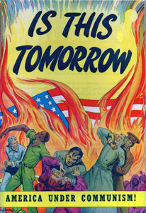 Immagine maccartismo americano: Is this tomorrow con uomini e bandiera americana al fuoco